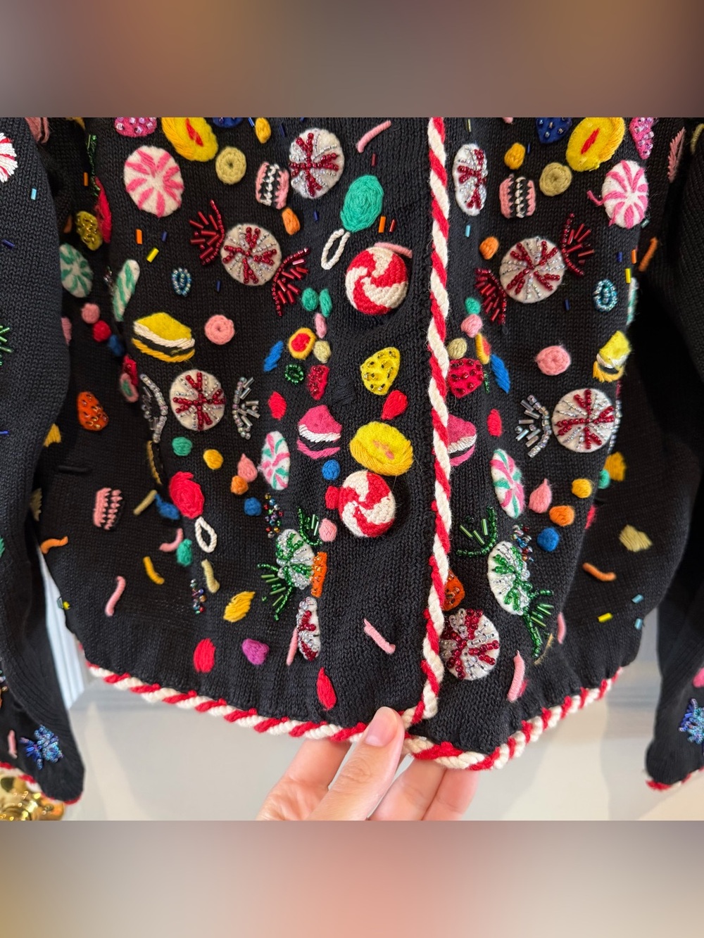 Vintage Michael Simon black knit candy and fruit embellished cardigan - Picture 8 of 8